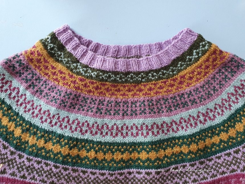 yoke of colourwork knit sweater