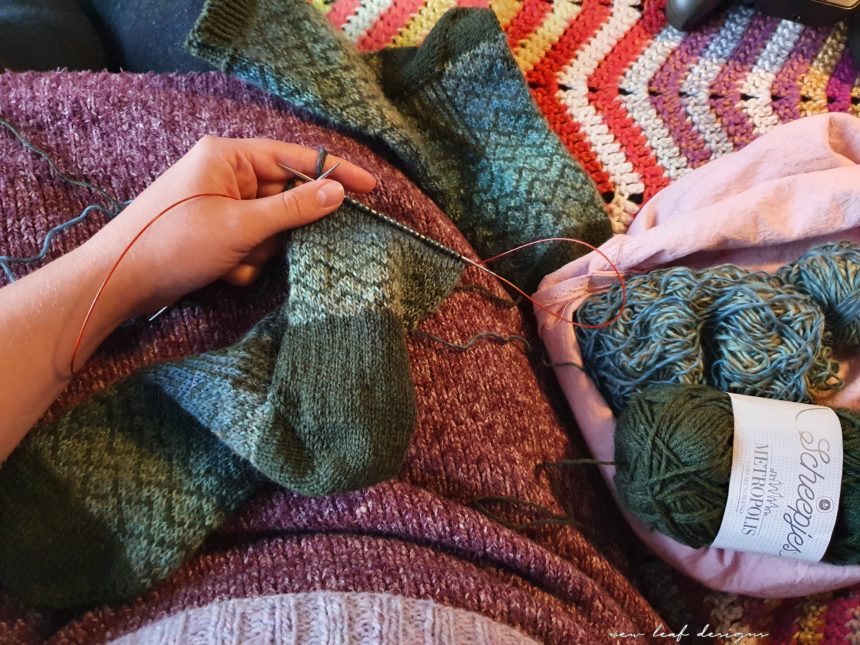 knitting sock in progress